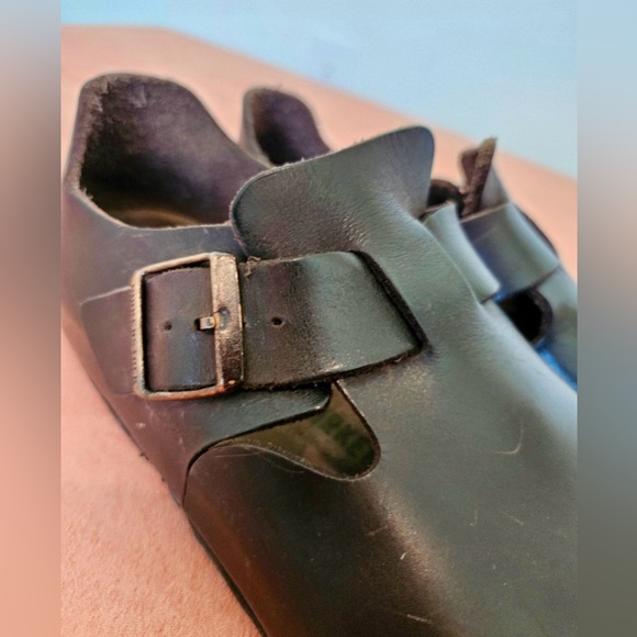 Vtg Men's 10 EU 43 Birkenstock London Brown Leather Brass Buckle Clogs - Picture 7 of 11